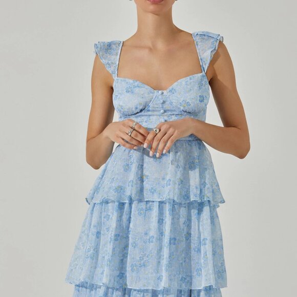 Midsummer Floral Tiered Maxi Dress by ASTR - Blue Floral - Picture 4 of 6